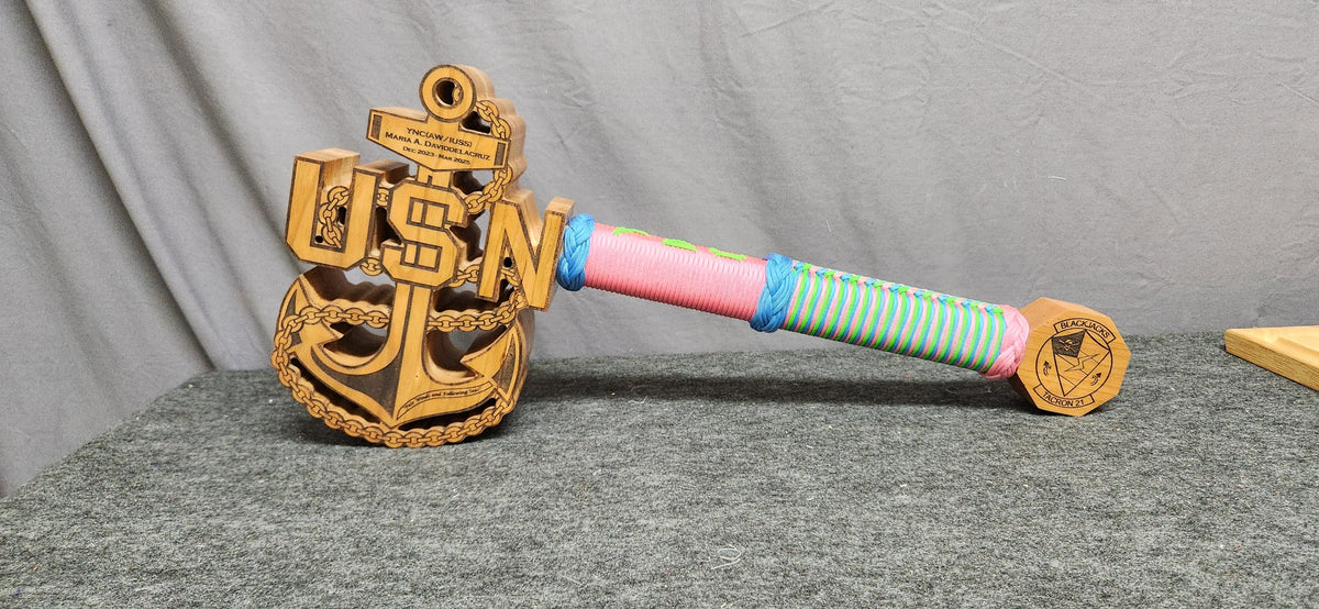 Custom USN mallet with pink and multicolor wrapped handle