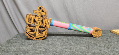 Custom USN mallet with pink and multicolor wrapped handle