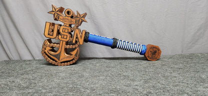 Custom USN anchor mallet with blue and white wrapped handle