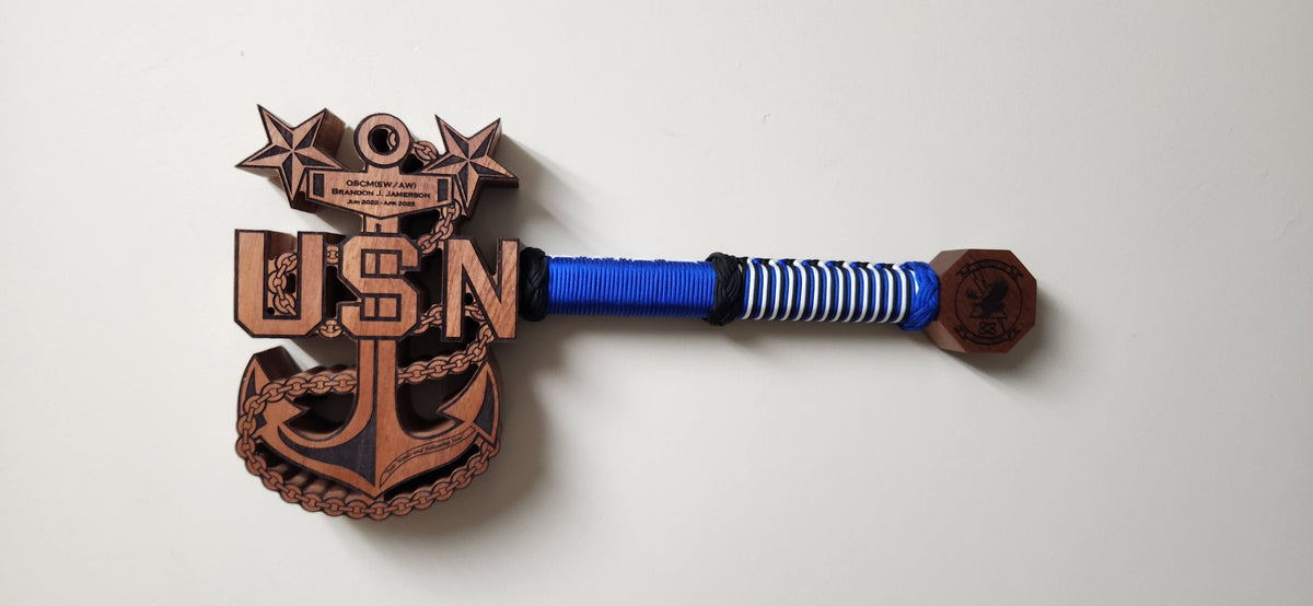Custom USN anchor mallet on white background