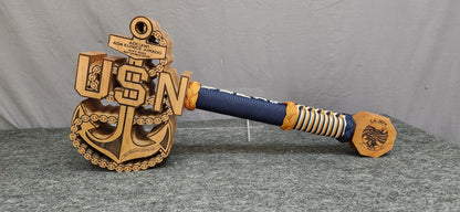 Finished custom USN anchor mallet with engraved head and wrapped handle